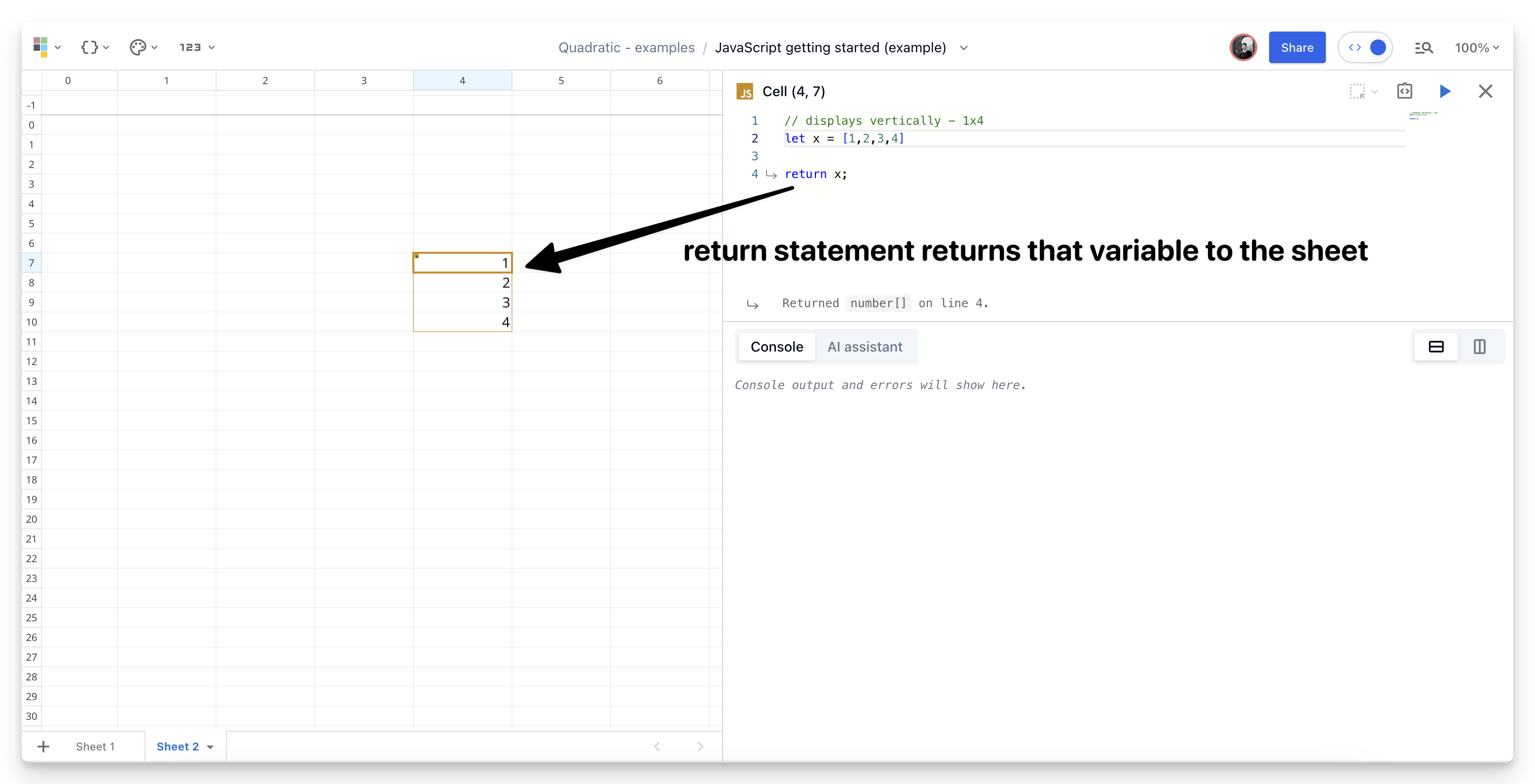 Return data to the sheet.