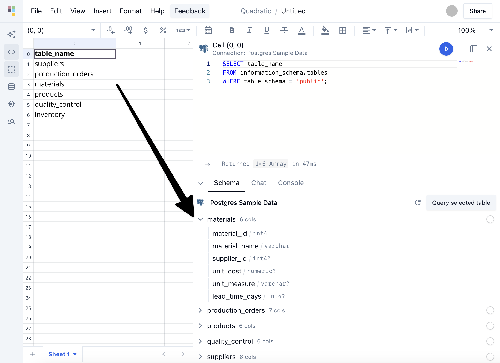 Schema viewer in Quadratic.