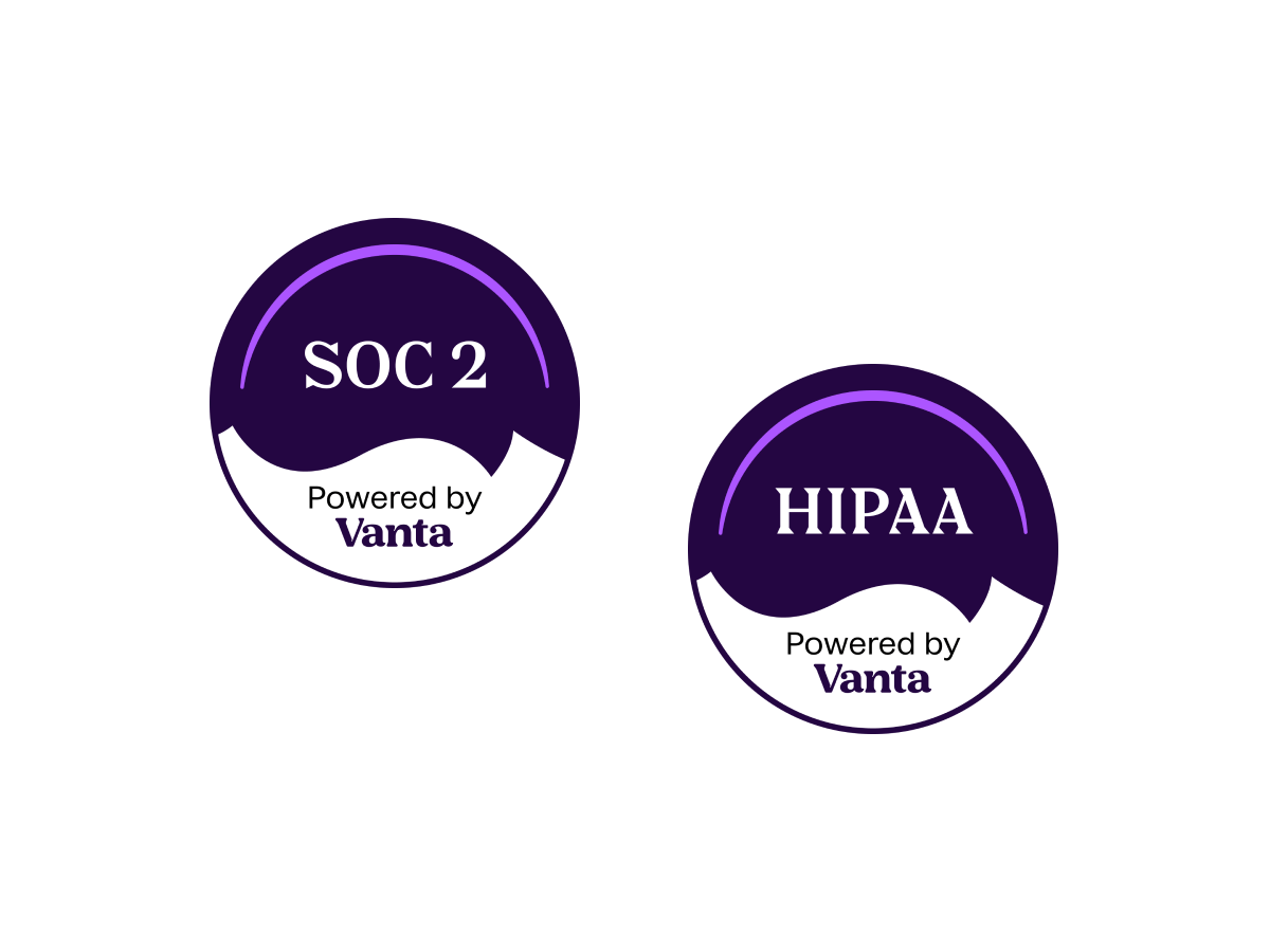 Vanta.com logos showing Quadratic is Soc 2 and HIPAA compliant.